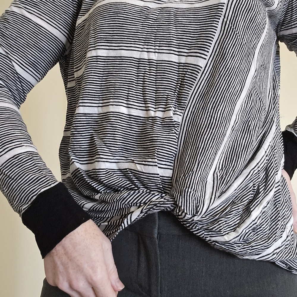 Caslon Striped Black and White Twist Bottom Top - Picture 2 of 4